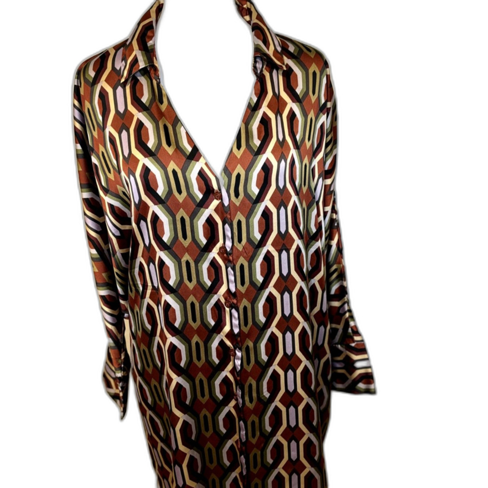 By Design Geometric Pattern Button Down Blouse Sa… - image 2